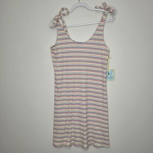 CeCe striped tie straps cute flirty mini stretch classic ribbed dress Medium NWT
